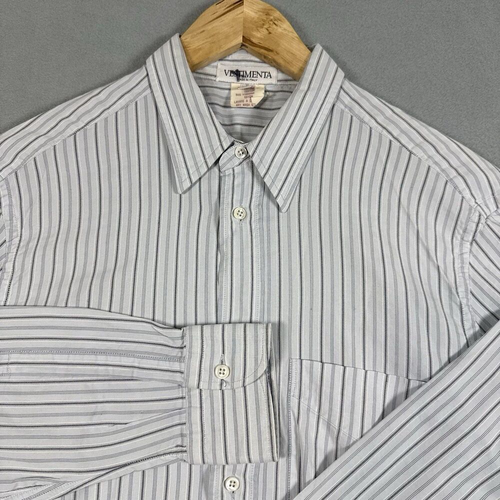 Vintage Vestimenta Mens Button Down Shirt 15.5 39 M Blue Stripe Italy Cotton